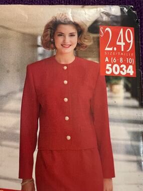 Butterick 5034 pattern blazer boxy boyfriend 1980s size 6 8 10